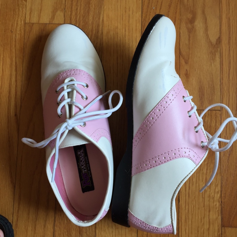 Pink and white saddle shoes, women’s size 8